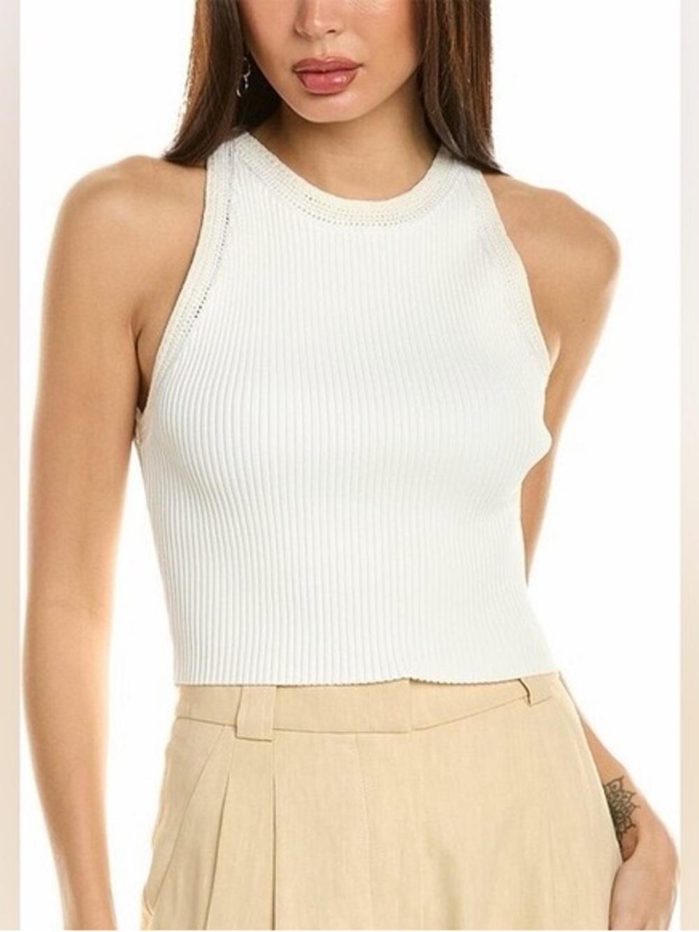 A.L.C. Ribbed Halter Crop Tank - White